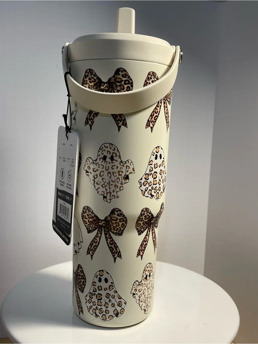 Hydrapeak Halloween Ghost Leopard Print & Coquette Bows 40 oz Tumbler - NWT **